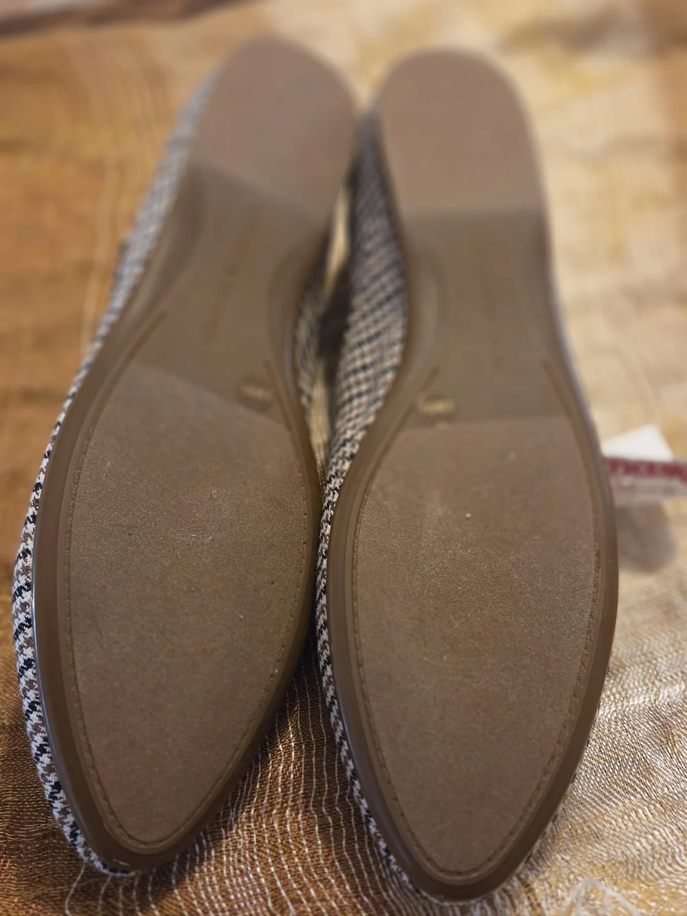 NWT Lucky Brand Classic Houndstooth Mary Jane Flats - Tan/Black
